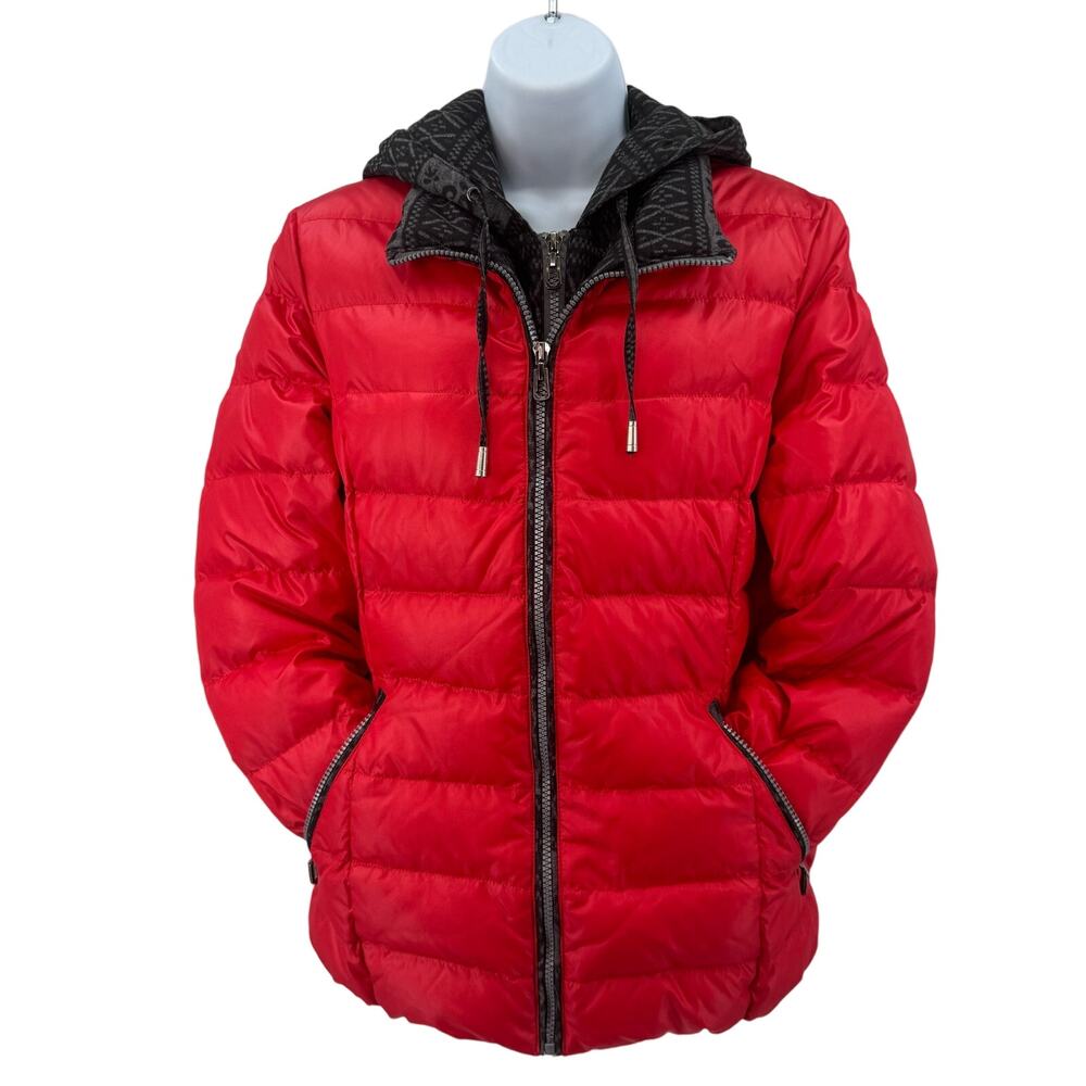 Kaimushi Red Hooded Zip Puffer Coat Jacket Womens Size 175/96A Quilted Lined